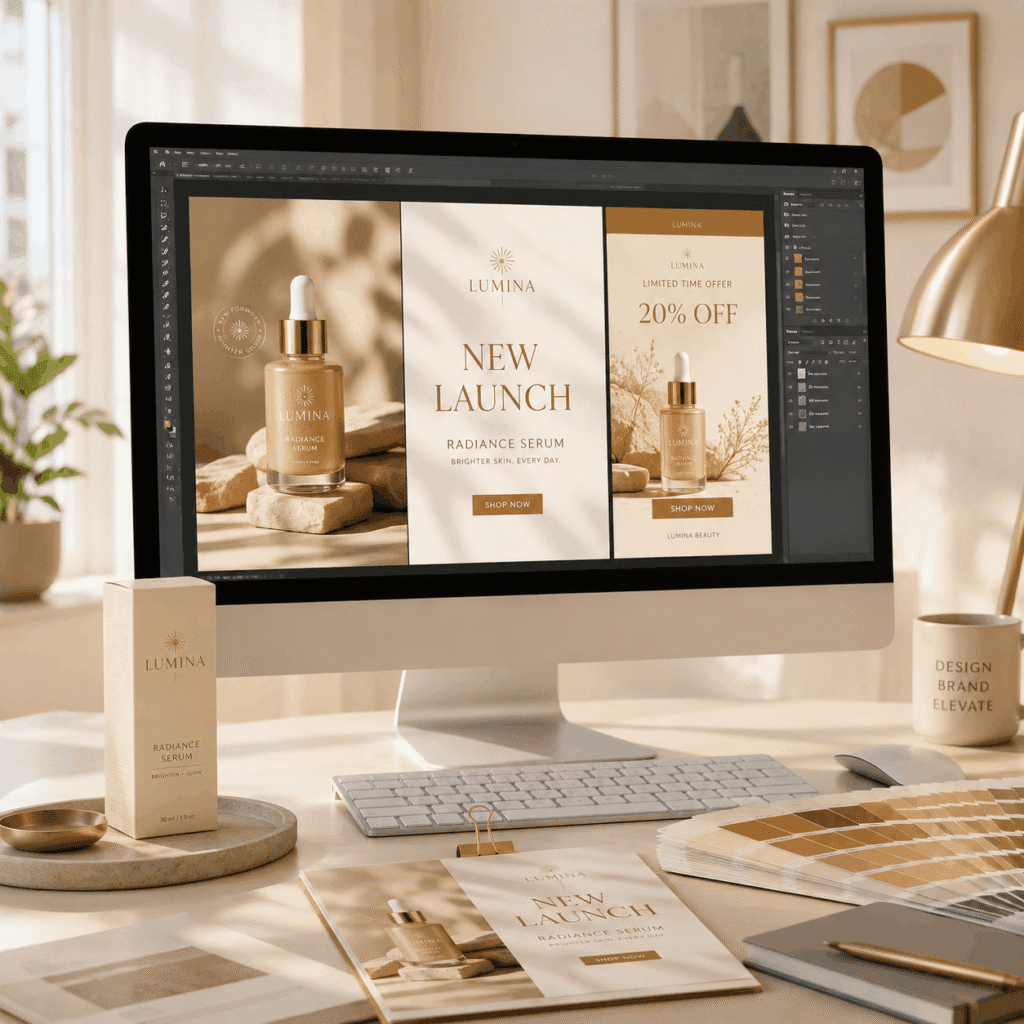 Graphic Design Services Malaysia | Miura Visual 4 Product marketing graphic design workspace with new launch promotional visuals