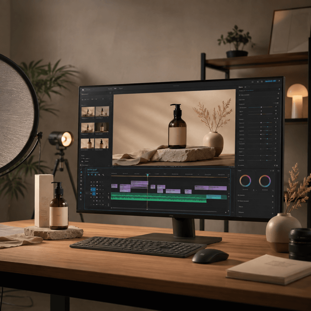 Video Editing Services Malaysia | Social & Short-Form Videos 7 Product video editing workspace with promotional footage and multiple social media formats
