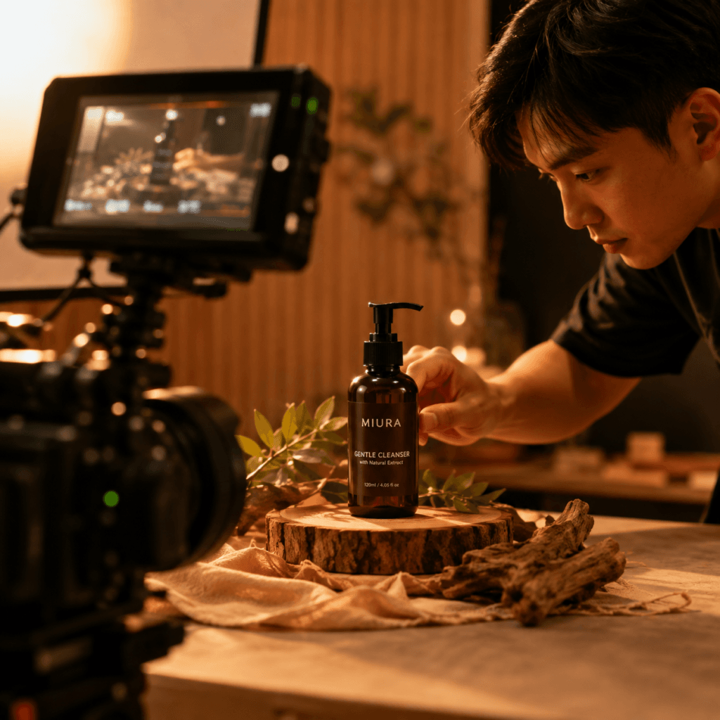Videography Services Malaysia | Product & Business Videos 5 Behind-the-scenes product promotional video shoot in Malaysia featuring a local videographer styling and filming a skincare product