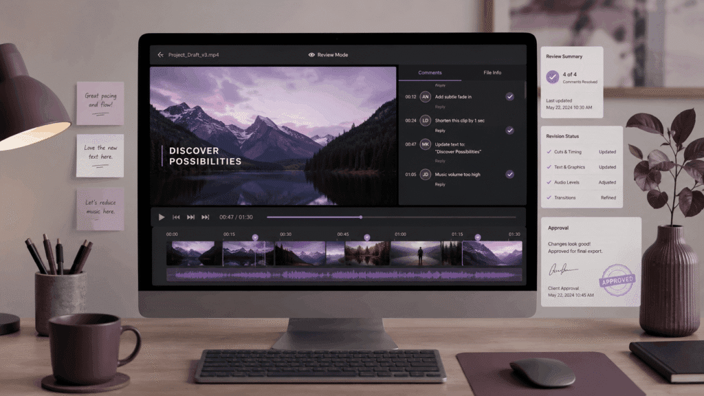 Video Editing Services Malaysia | Social & Short-Form Videos 40 Video editing review screen with client comments, revision status and approval