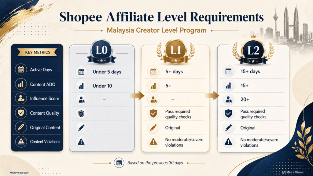 Shopee Affiliate Level Malaysia: How L0, L1 and L2 Work 2 Shopee Affiliate Level requirements in Malaysia for L0, L1 and L2 creators