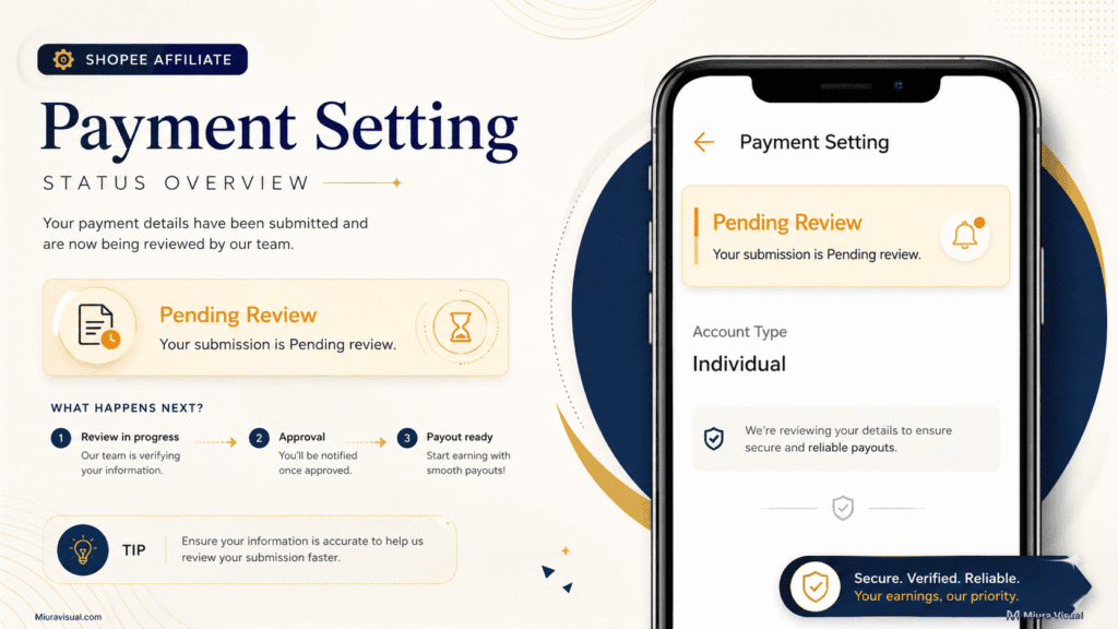 Why Is My Shopee Affiliate Payment Setting Pending Review? 2 Shopee Affiliate payment setting pending review status for an individual account