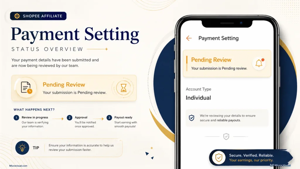 Why Is My Shopee Affiliate Payment Setting Pending Review? 2 Shopee Affiliate payment setting pending review status for an individual account