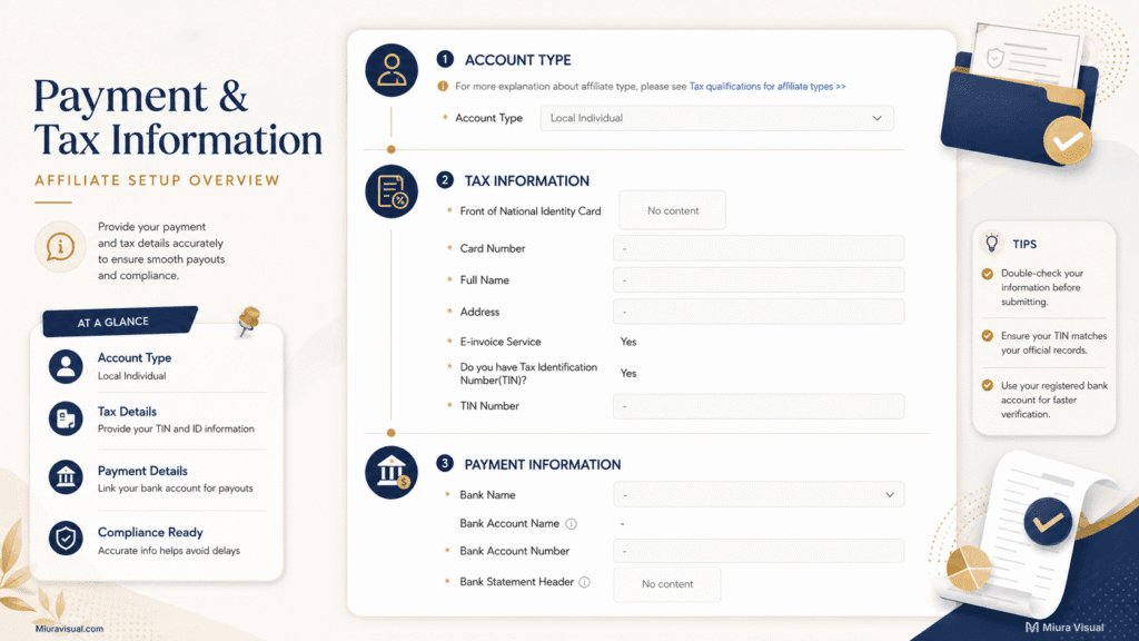 Why Is My Shopee Affiliate Payment Setting Pending Review? 4 Shopee Affiliate Payment & Tax Information fields for a Local Individual account in Malaysia