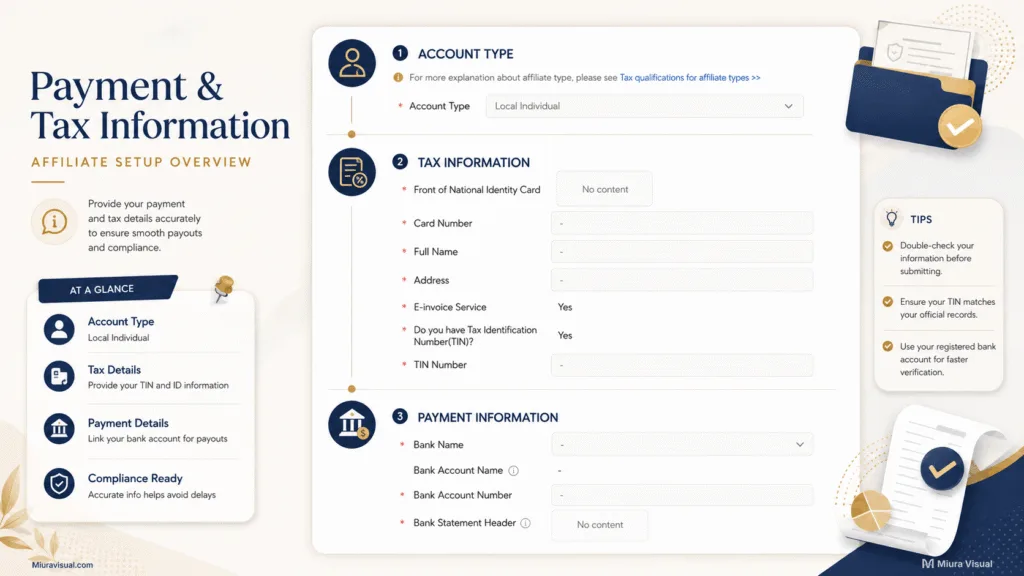 Why Is My Shopee Affiliate Payment Setting Pending Review? 4 Shopee Affiliate Payment & Tax Information fields for a Local Individual account in Malaysia