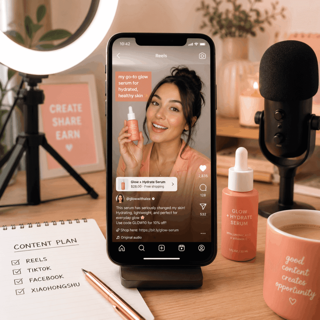 Affiliate & Referral Content Service Malaysia | Miura Visual 6 Short-form affiliate video content showing a social media product review setup for reels and TikTok