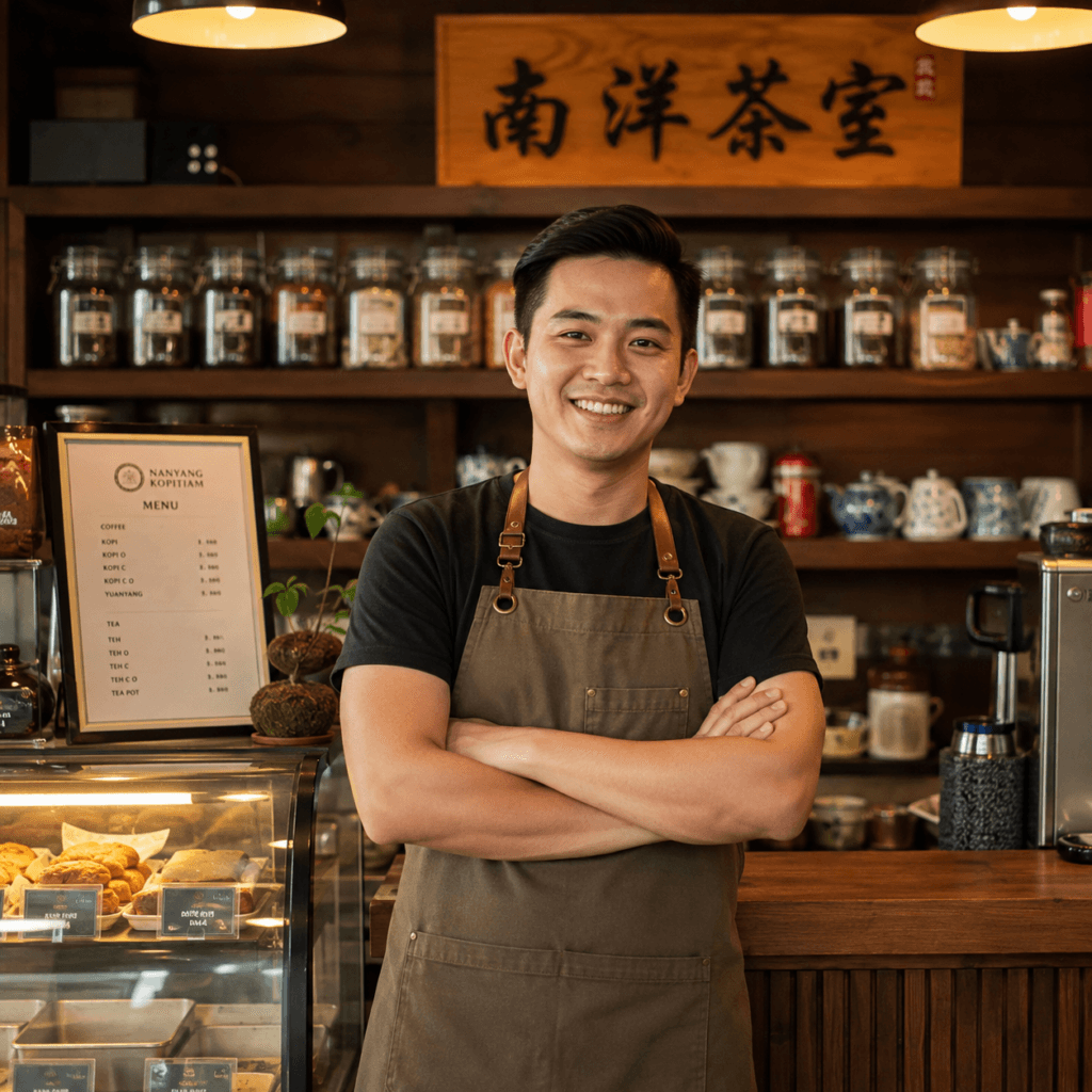 Photography Services Malaysia | Business, Product & Event 45 Malaysian Chinese café owner smiling inside his local food and beverage business