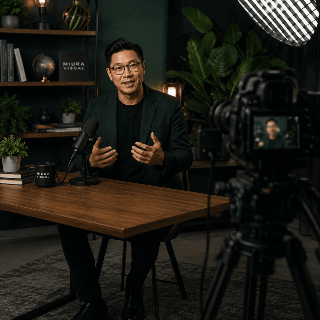 Videography Services Malaysia | Product & Business Videos 7 Professional talking head video recording setup in Malaysia with a local speaker filmed in a studio environment