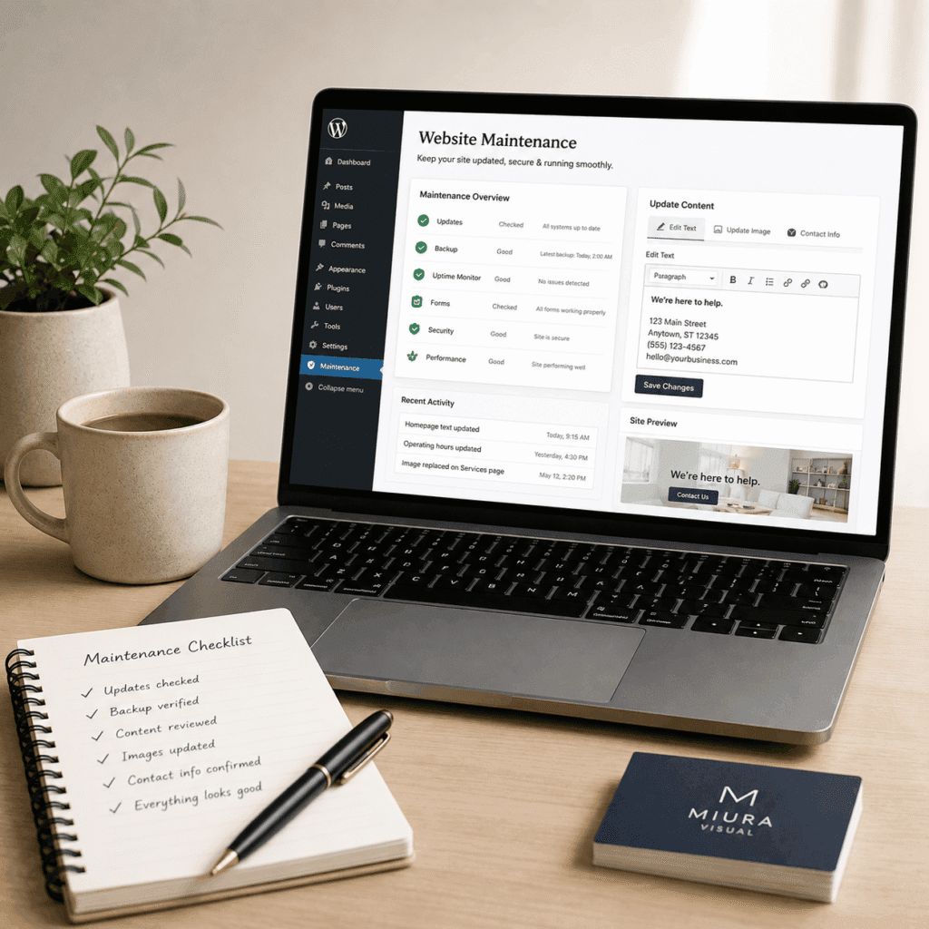 WordPress Website Maintenance Malaysia | Miura Visual 5 WordPress website maintenance dashboard with minor text, image and contact information updates