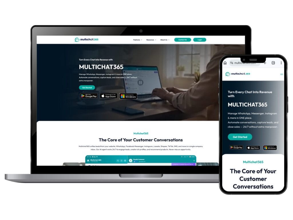 Multichat365 responsive website design displayed on laptop and mobile devices